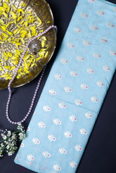 Blue Chiniya Silk Fabric