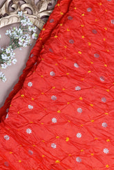 Orange Bandhani Silk Fabric