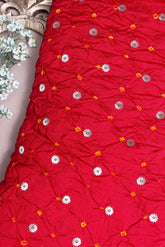 Red Bandhani Silk Fabric