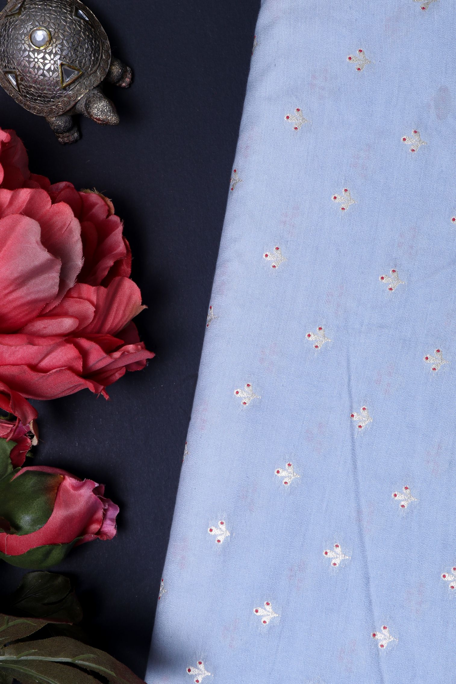 Blue Chiniya Silk Fabric