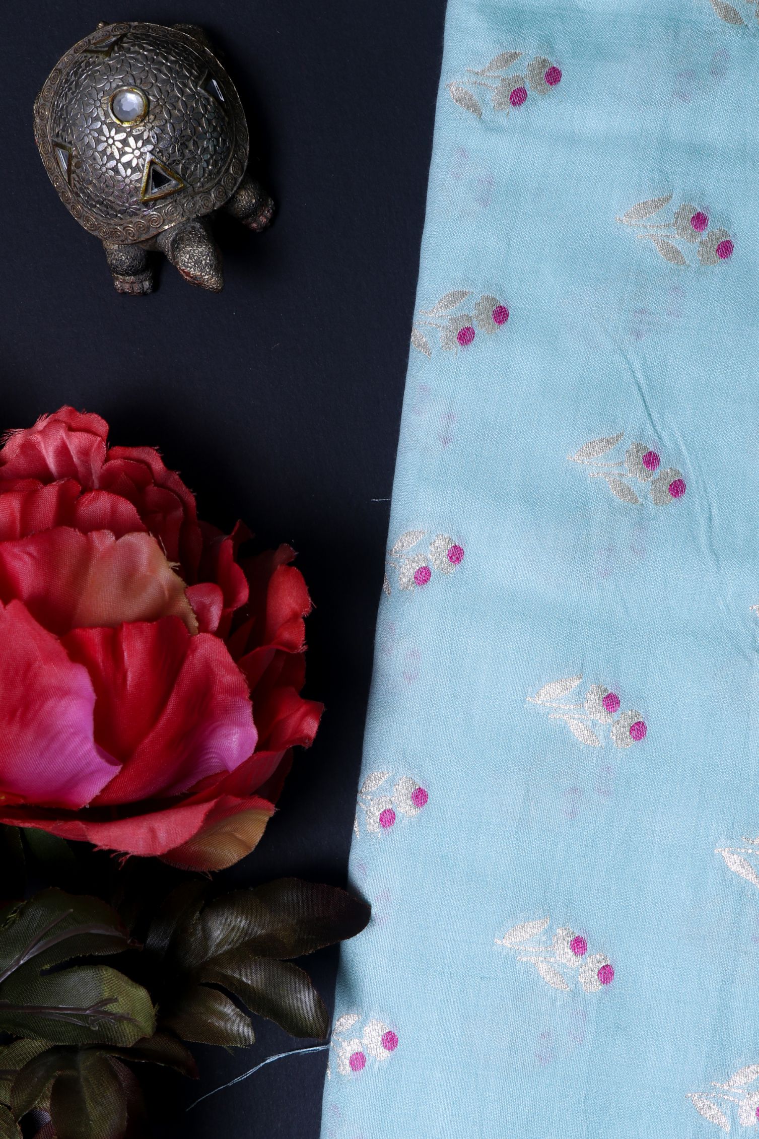 Blue Chiniya Silk Fabric