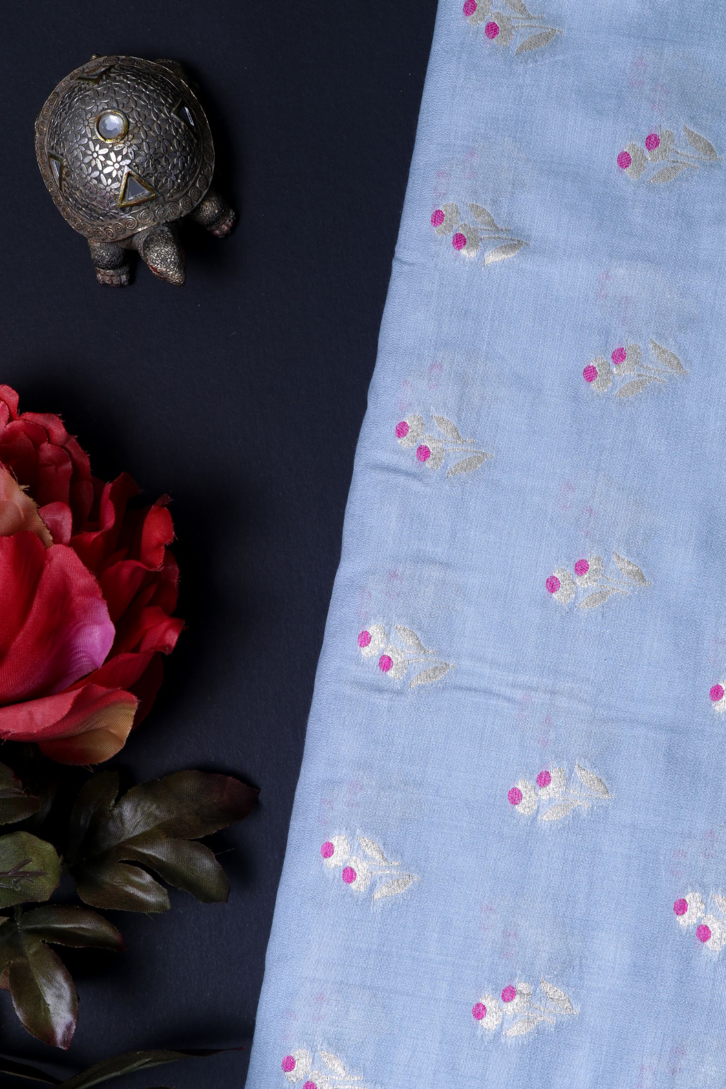 Grey Chiniya Silk Fabric