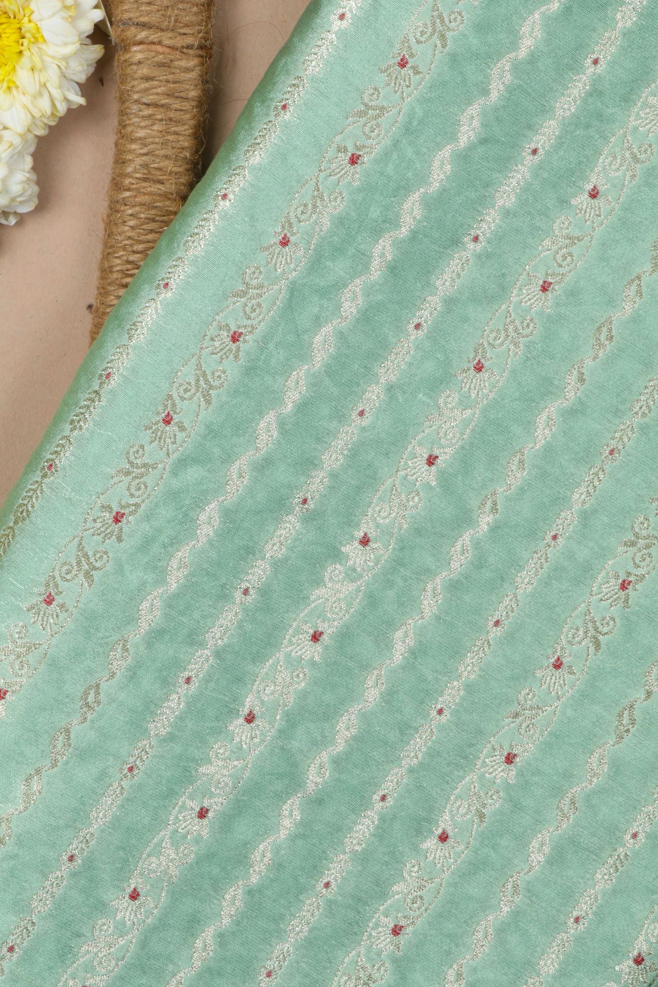 Green Chiniya Silk Fabric