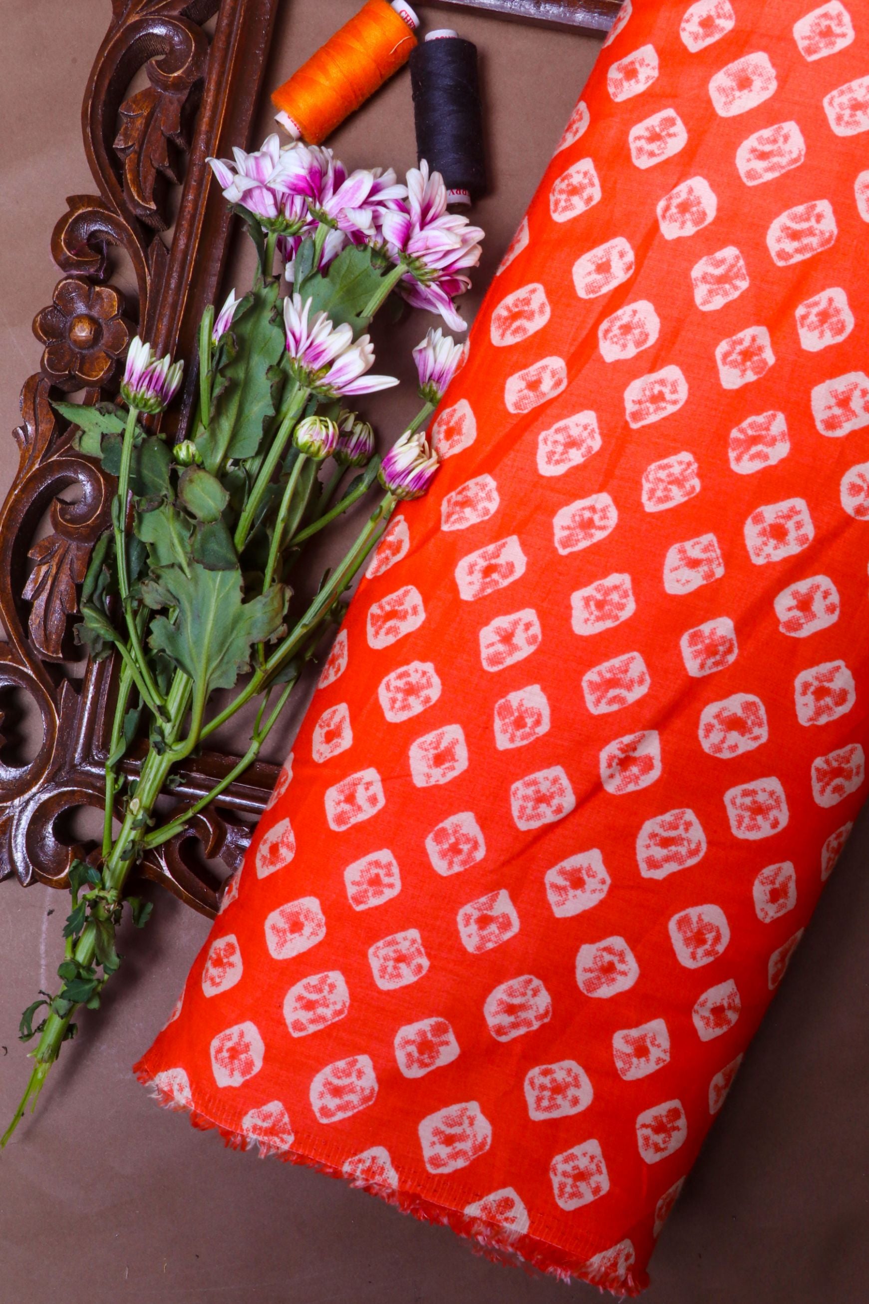 Orange Cotton Silk Fabric