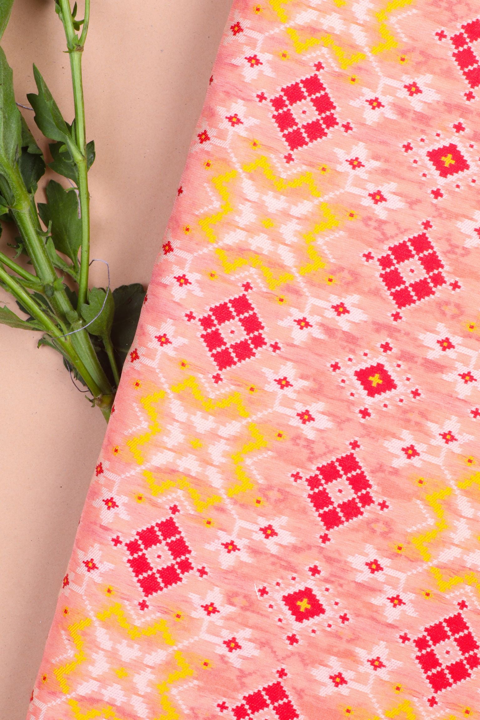 Peach Patola Silk Fabric