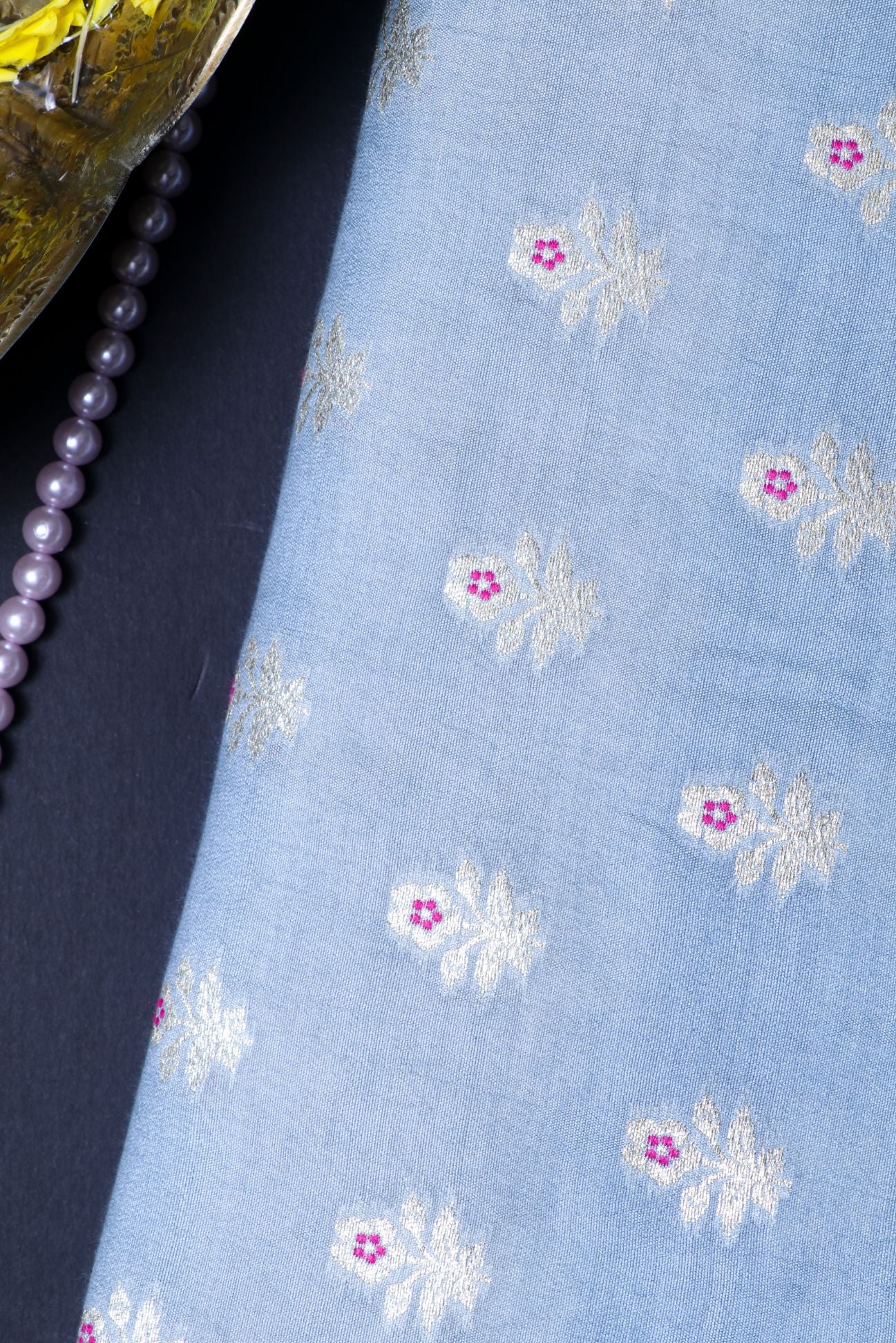 Blue Chiniya Silk Fabric