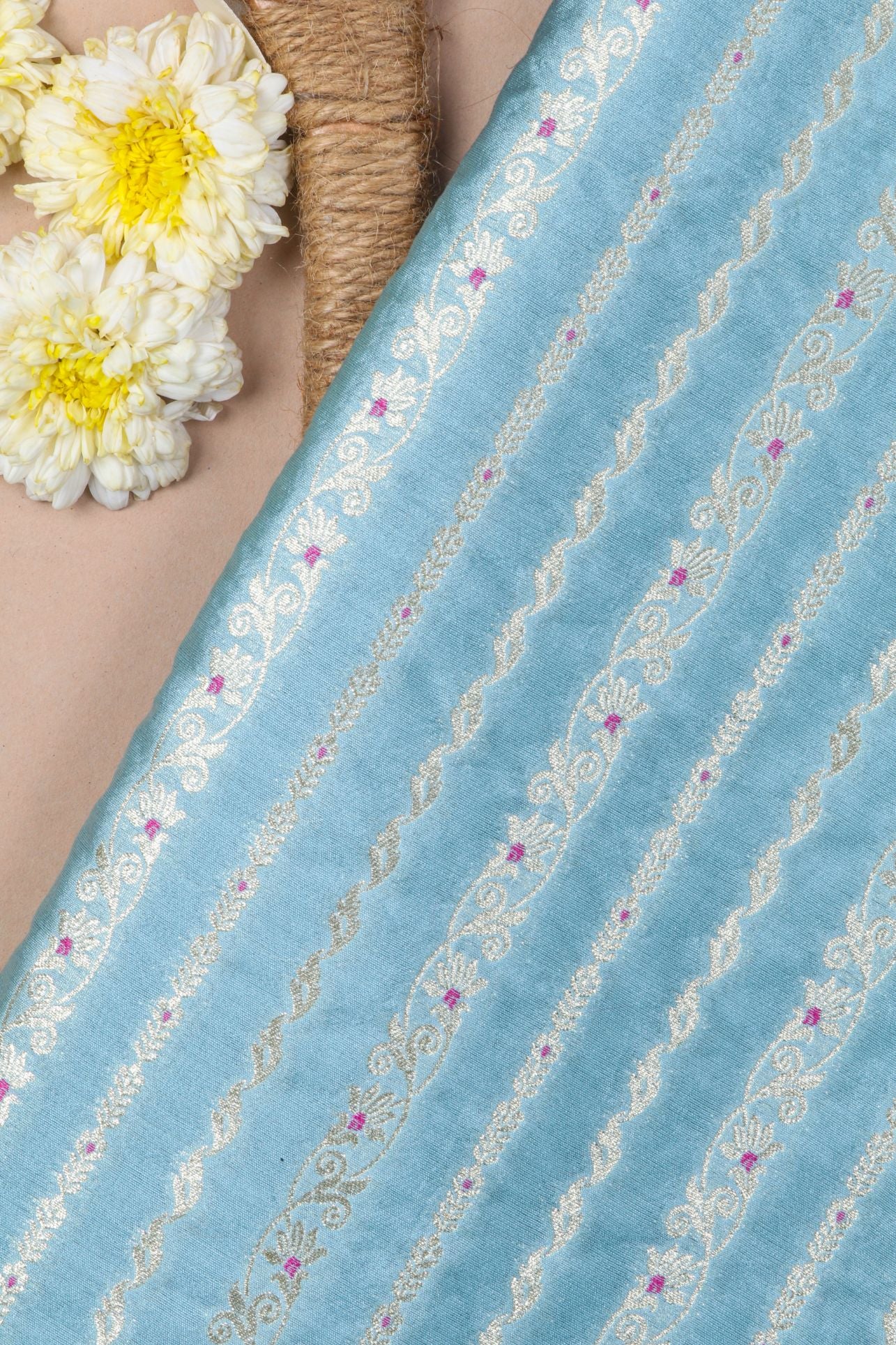 Blue Chiniya Silk Fabric