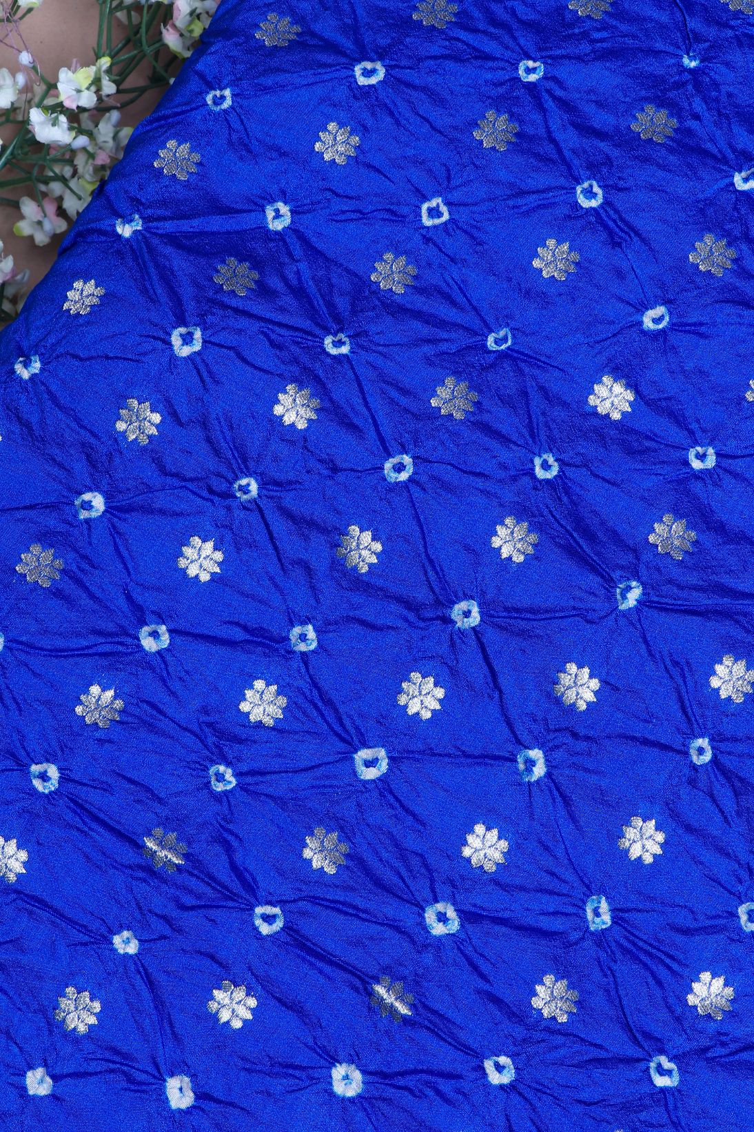 Blue Bandhani Silk Fabric
