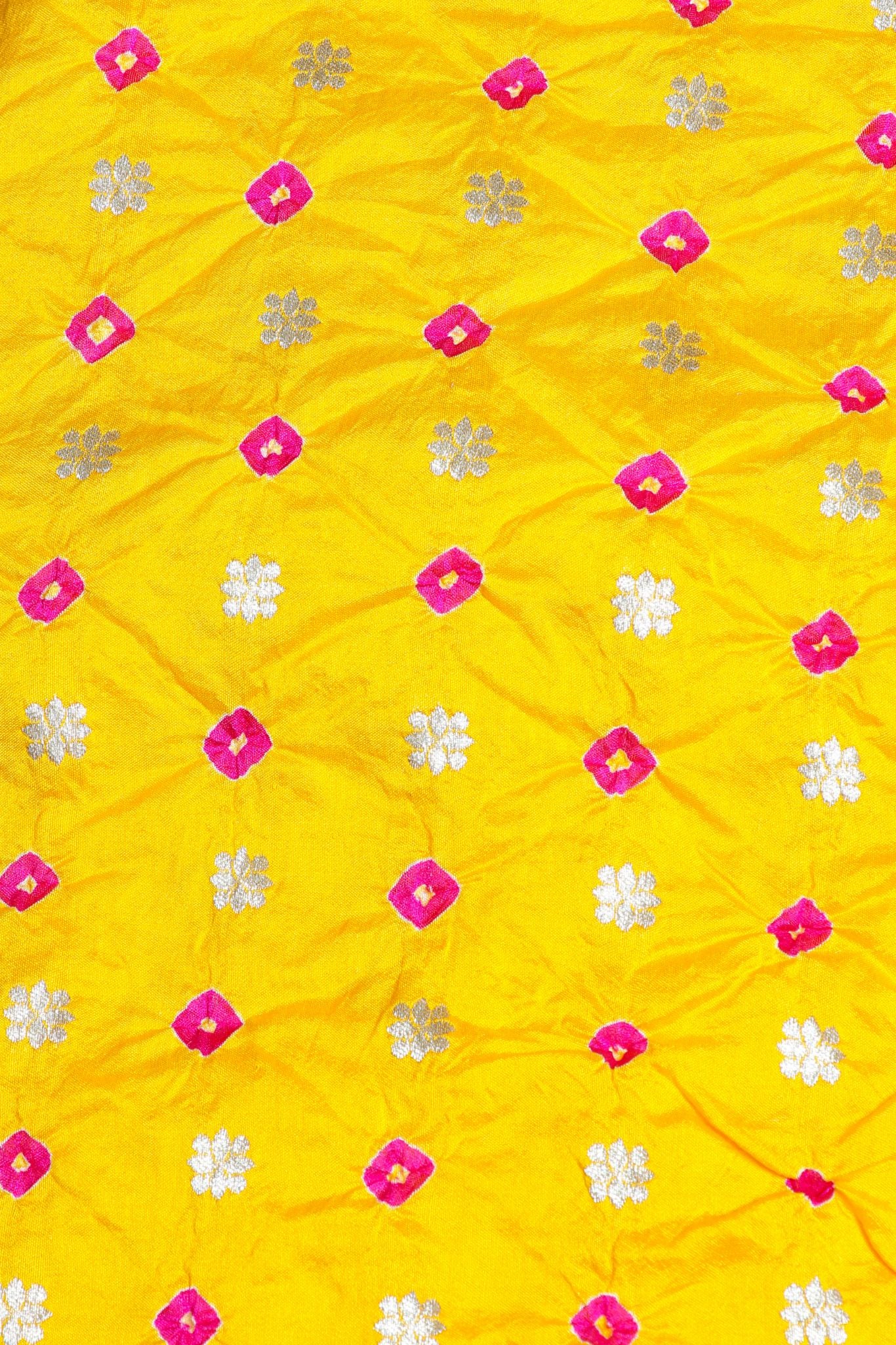 Yellow Bandhani Silk Fabric