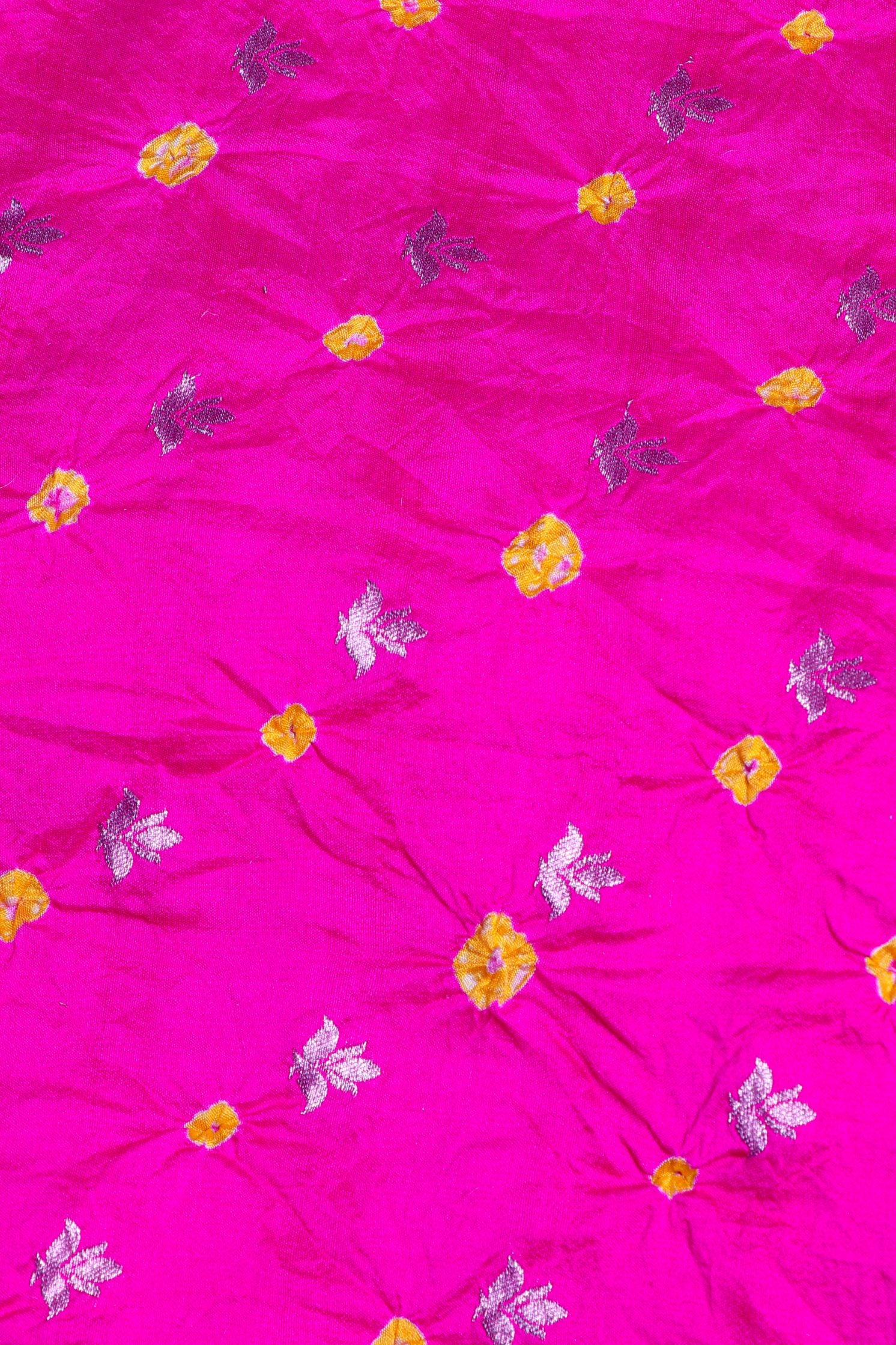 Pink Bandhani Silk Fabric