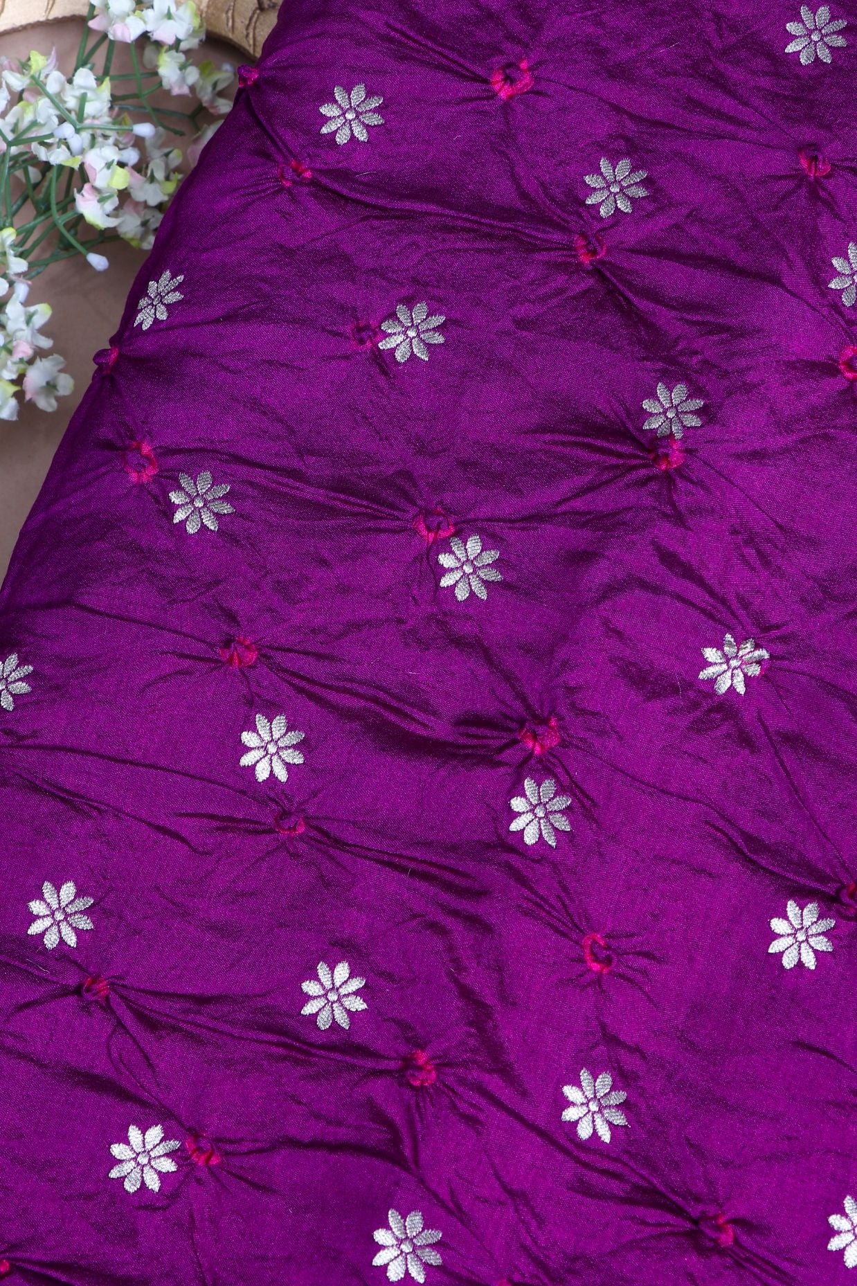 Purple Bandhani Silk Fabric