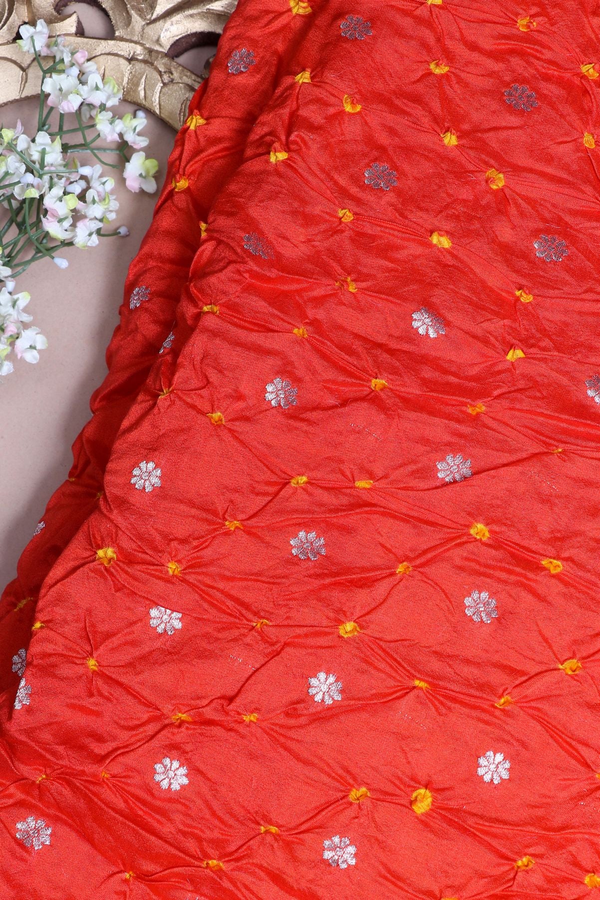 Orange Bandhani Silk Fabric