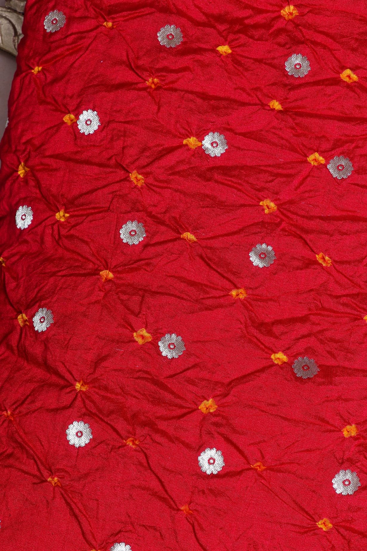 Red Bandhani Silk Fabric