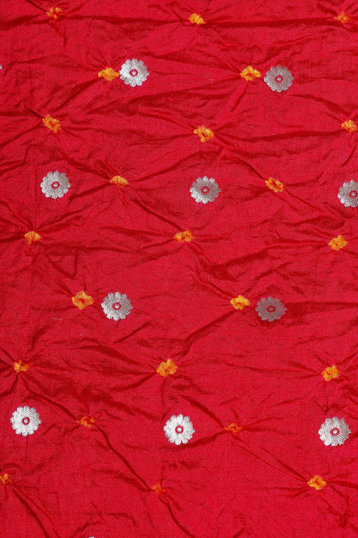 Red Bandhani Silk Fabric