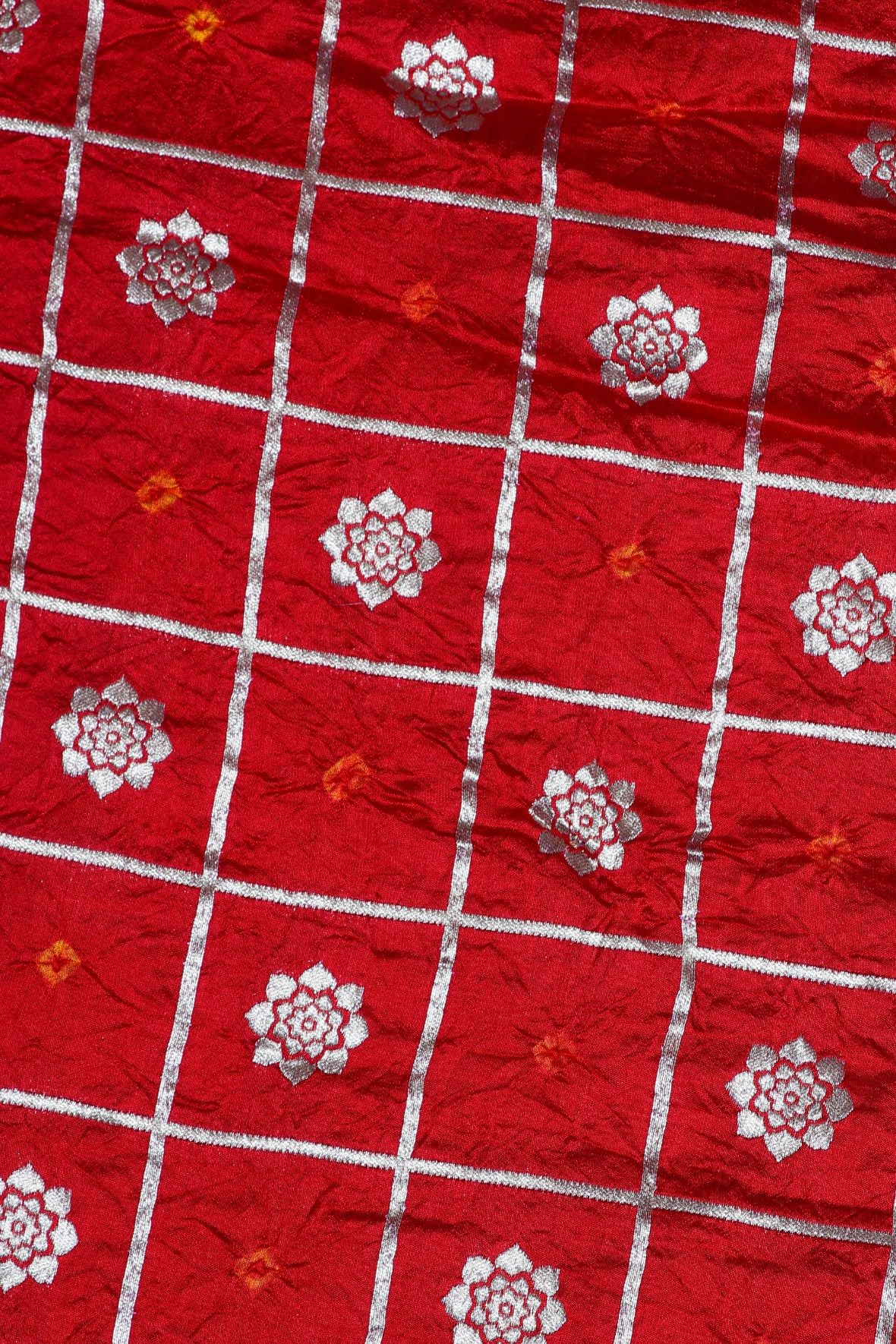 Red Bandhani Silk Fabric