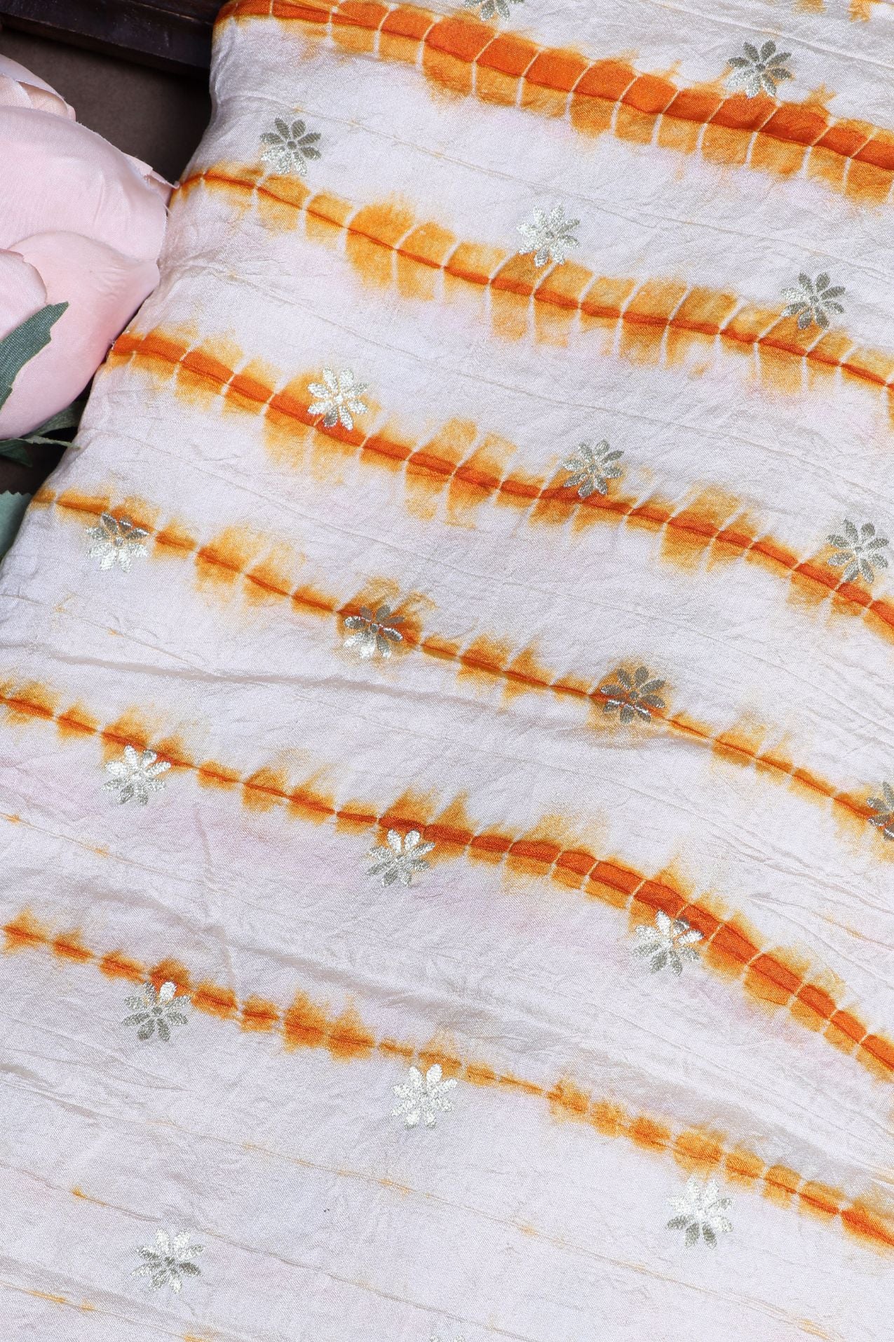 Orange Bandhani Silk Fabric