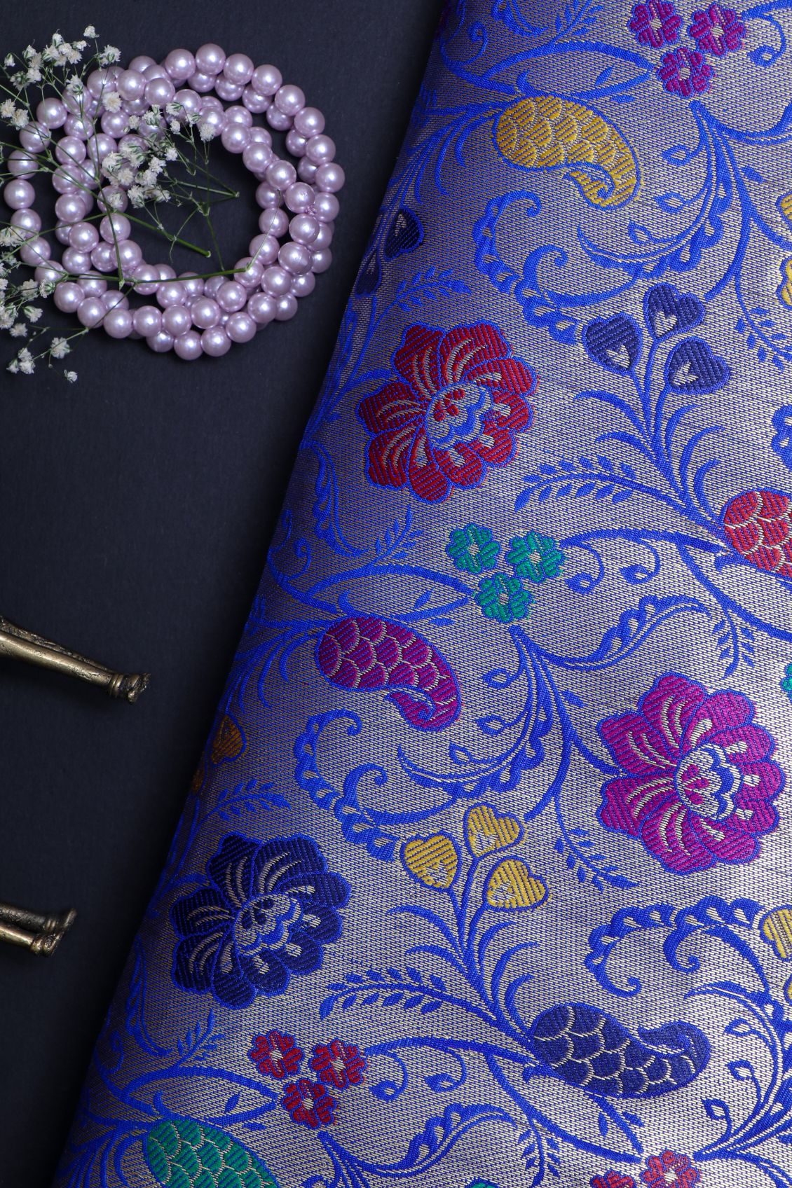 Blue Brocade Fabric