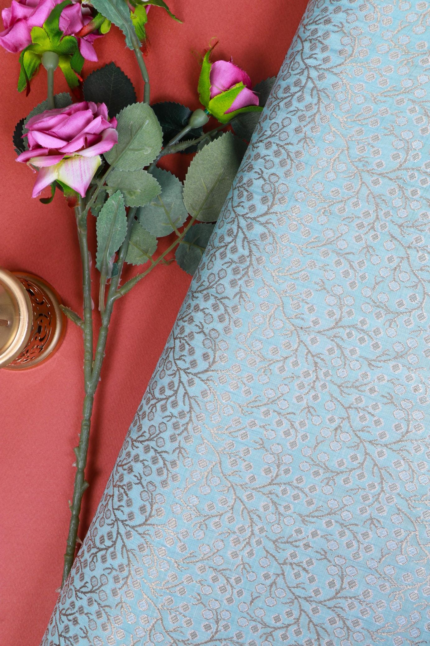 Blue Brocade Fabric
